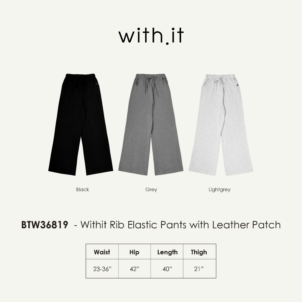 Withit Rib Elastic Pants with Leather Patch กางเกงขายาว - BTW36819