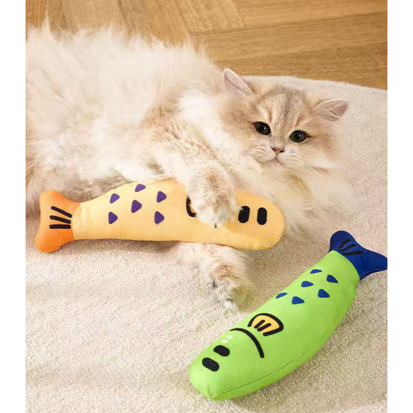 PP-2252 ตุ๊กตาปลานุ่มใส่แคทนิป catnip แมวกอดฟัดเพลิน ช่วยคลายเครียด มี 3 สี พร้อมส่ง 🐱🐟💖