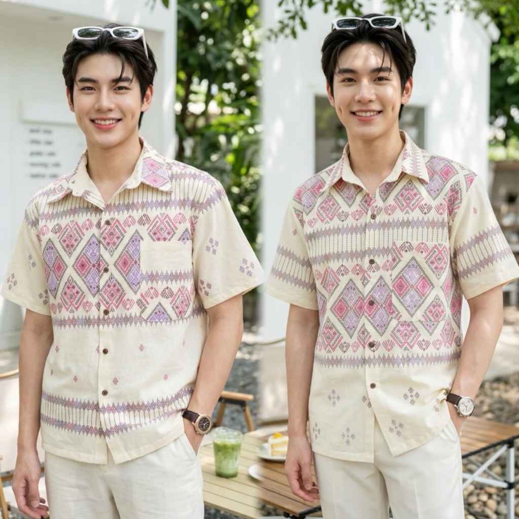 เสื้อพื้นเมืองผู้ชายคอเชิ้ต ลายไทย