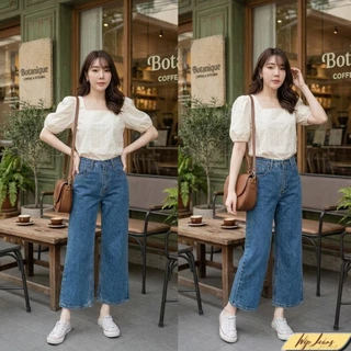 กางเกงยีนส์ขากระบอกทรง7ส่วนเอวสูงมีไซส์ใหญ่ S ถึง 5XL ขาเต่อใส่สบาย พรางหุ่นเป๊ะ แมตช์ง่ายได้ทุกลุค B004