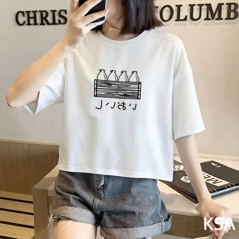 เสื้อครอปสาวอวบไซส์ใหญ่สวยๆ oversize เสื้อผ้าแฟชั่นวัยรุ่นน่ารัก เสื้อยืดเปลือยหลังผู้หญิงฤดูร้อนใหม่ ทรงหลวมสไตล์เกาหลี thumbnail 7