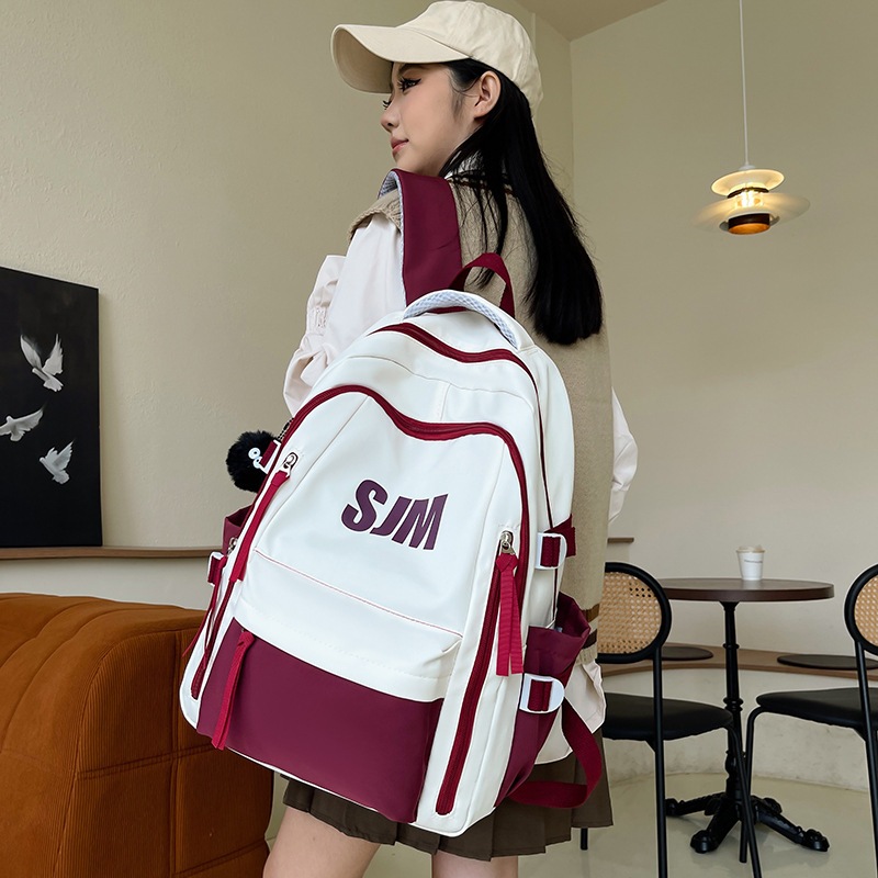 กระเป๋าเป้นักเรียนเกาหลี สีตัดกัน แฟชั่นดีไซน์เก๋ จุของเยอะ สไตล์ฮิปฮอป สะพายไปเรียน