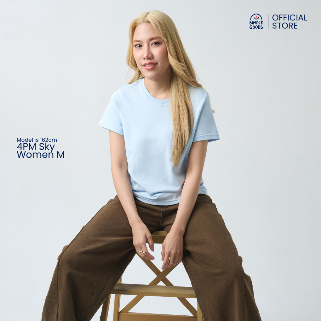 SIMPLEGOODS เสื้อยืดผู้หญิงสีฟ้า คอตตอน 100% ผ้านุ่มเบาเหมือนไม่ได้ใส่ ด้วยนวัตกรรม Lighthweighty