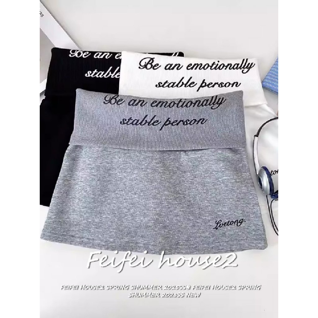 [Cuffed Letter Print short skirt]กระโปรงผู้หญิงสั้นฤดูร้อนลำลองพิมพ์ตัวอักษรสไตล์เกาหลีสวมสบาย