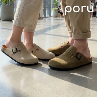 [ส่งฟรี]Poru รองเท้าทรงไบเก้นหุ้มหัวดีไซน์วินเทจ หนังกลับ พื้นนุ่ม ไซส์ 36-44