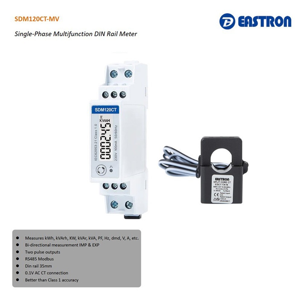 Eastron Energy Meter SDM120CT 1 เฟส สำหรับวัดค่าพลังงานไฟฟ้า RS485 Modbus วัดค่าพลังงาน  kwh,kvarh,U