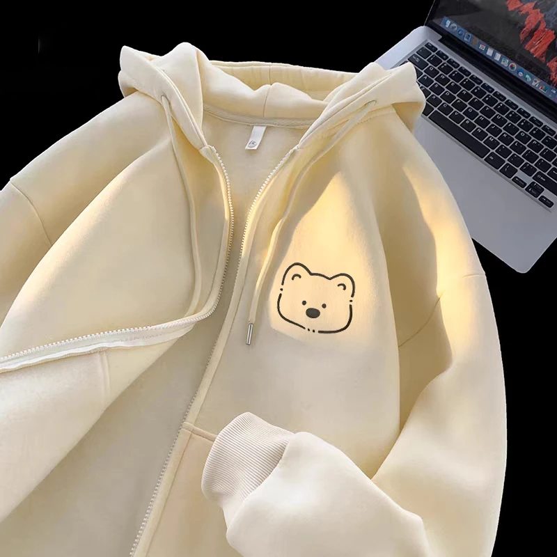 เสื้อกันหนาวมีซิป ลายตัวอักษร สไตล์เกาหลี ทรงหลวม Unisex ผ้าฝ้ายคุณภาพสูง นุ่มสบาย ระบายอากาศได้ดี มีหลายสีให้เลือก