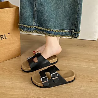 Double Buckle Boken รองเท้าแตะ Anti Slip สวมด้านนอกแฟชั่นหนึ่งร้อยรองเท้าแตะ