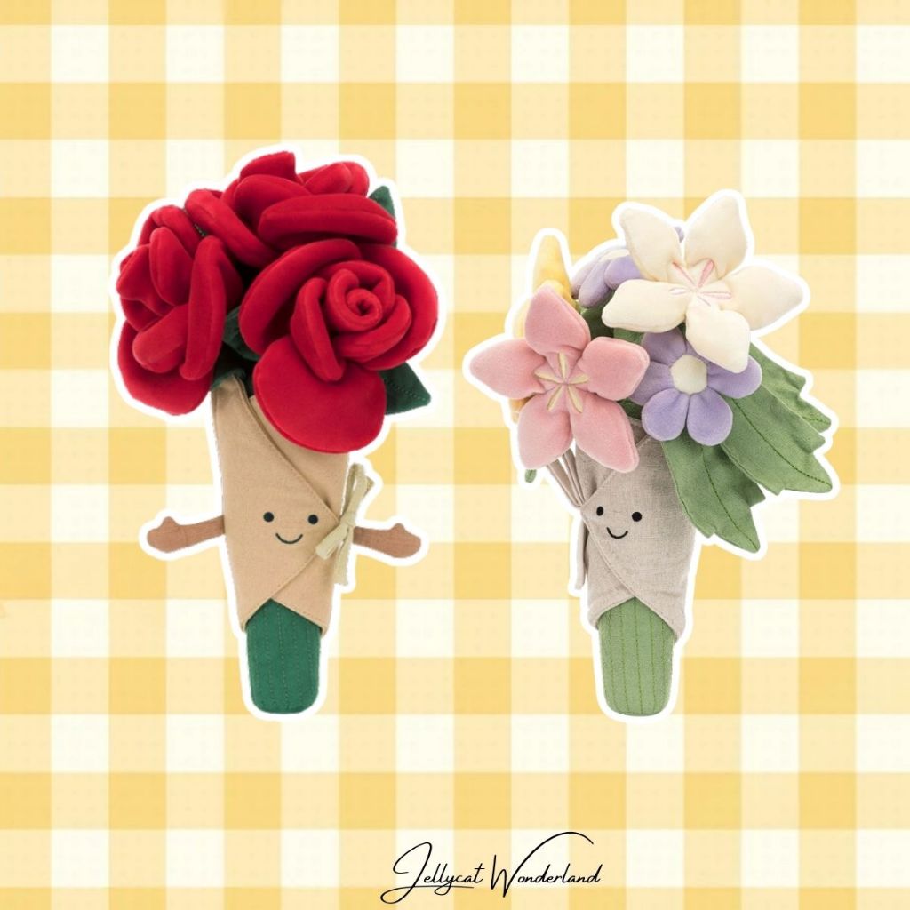Jellycat Rose Bouquet Bouquet of Flowers ตุ๊กตา Jellycat นุ่มและฟู วัสดุที่ปลอด ภัยของแท้ 100% จัดส่