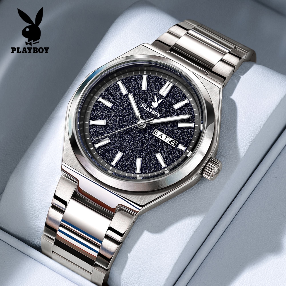 PLAYBOY ผู้ชาย นาฬิกา watch 100% ของแท้ แฟชั่น เทรนด์ สีน้ำเงินเข้ม หน้าปัดที่มีพื้นผิว 3110