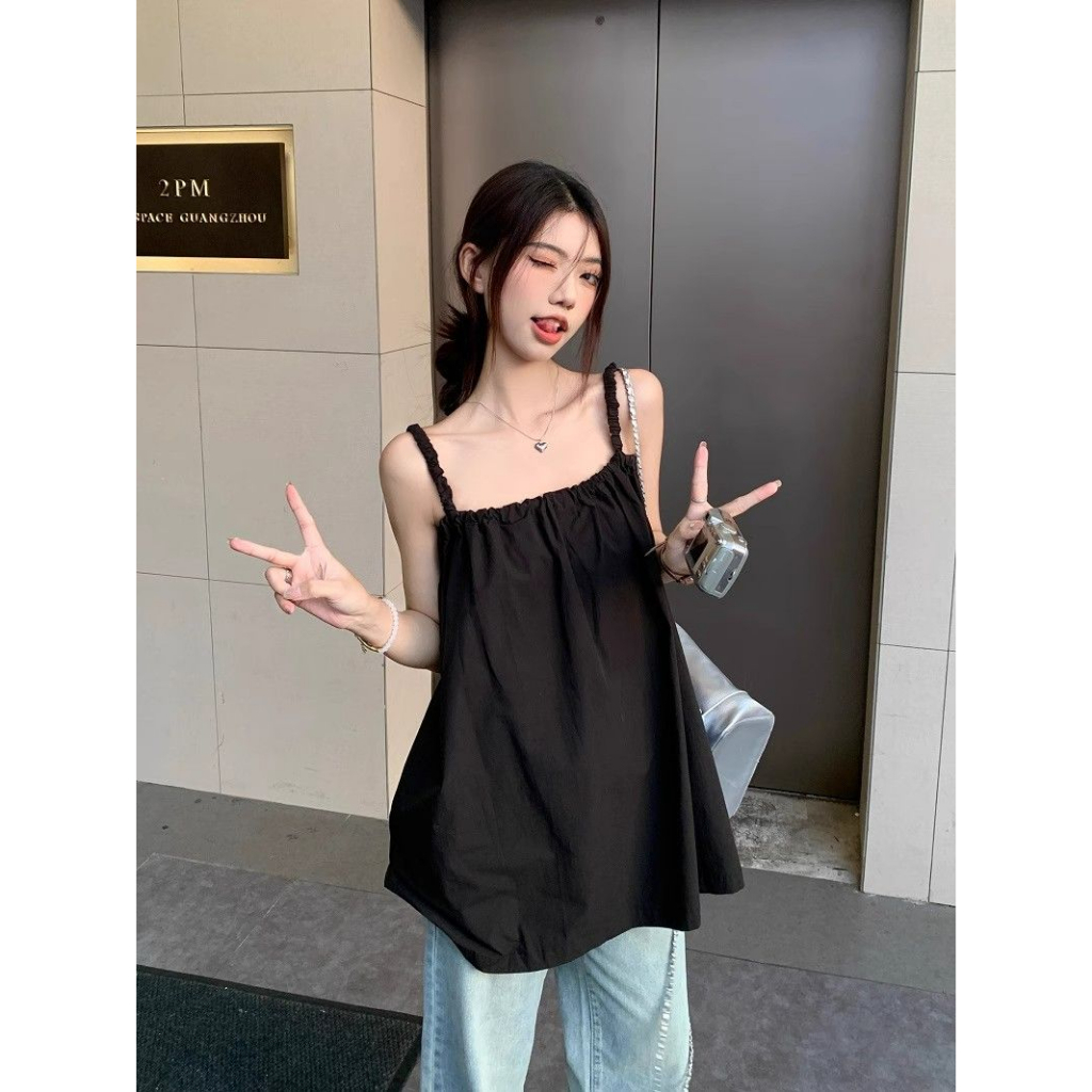 เสื้อแขนกุดลุคสบายสีเรียบ สวมใส่ไปทะเล สไตล์อ่อนโยน มีให้เลือก 2 สี