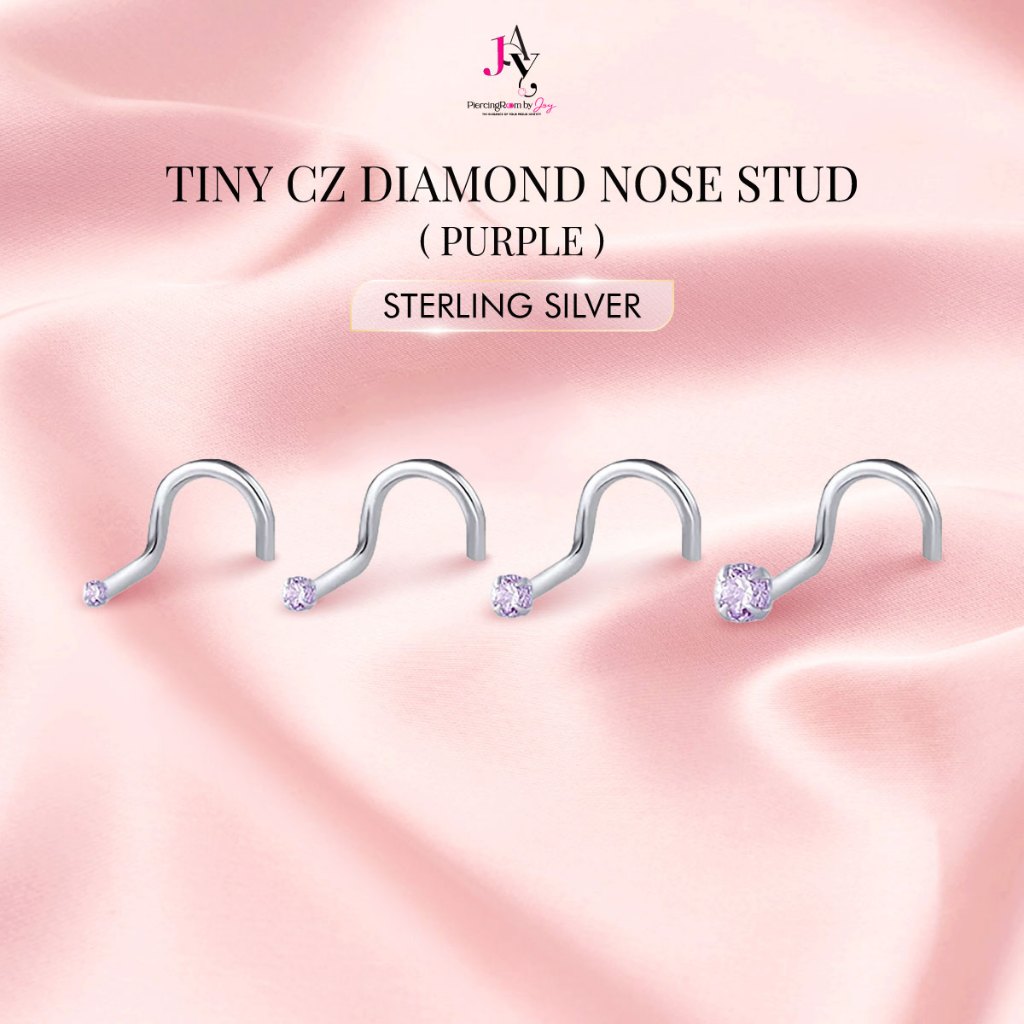 Piercingroom by Jay Tiny CZ diamond Nose Stud (Purple) จิวจมูกเงินแท้ (ราคาต่อชิ้น)