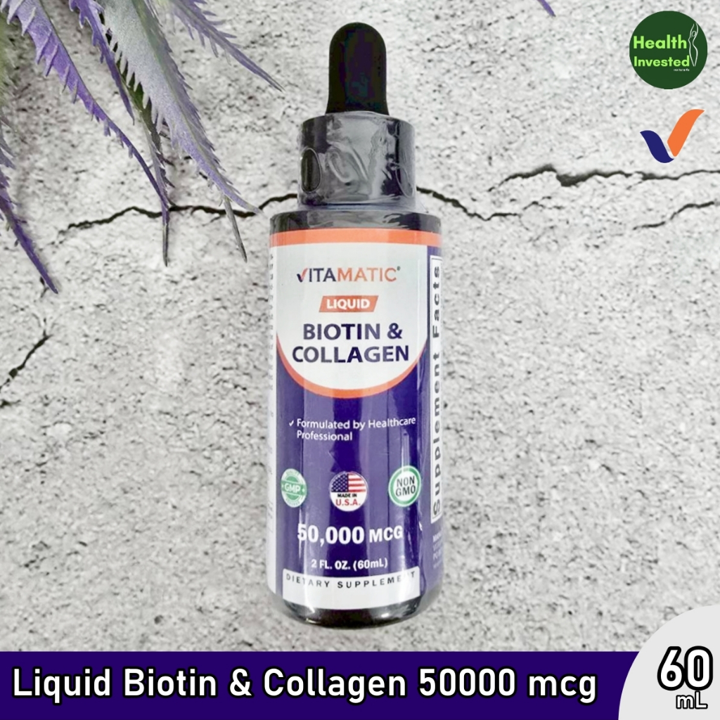 <Vitamatic> Liquid Biotin & Collagen 50000 mcg 60 ml ไบโอติน คอลลาเจน ชนิดน้ำ