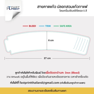 สายคาดแก้ว ปลอกสวมแก้วกาแฟ Cupsleeve ขนาด 6x27 cm กระดาษอาร์ต 260 กระดาษคราฟท์ 230 gsm โดยเครื่องพิมพ์ดิจิตอลสีพิเศษ5สี