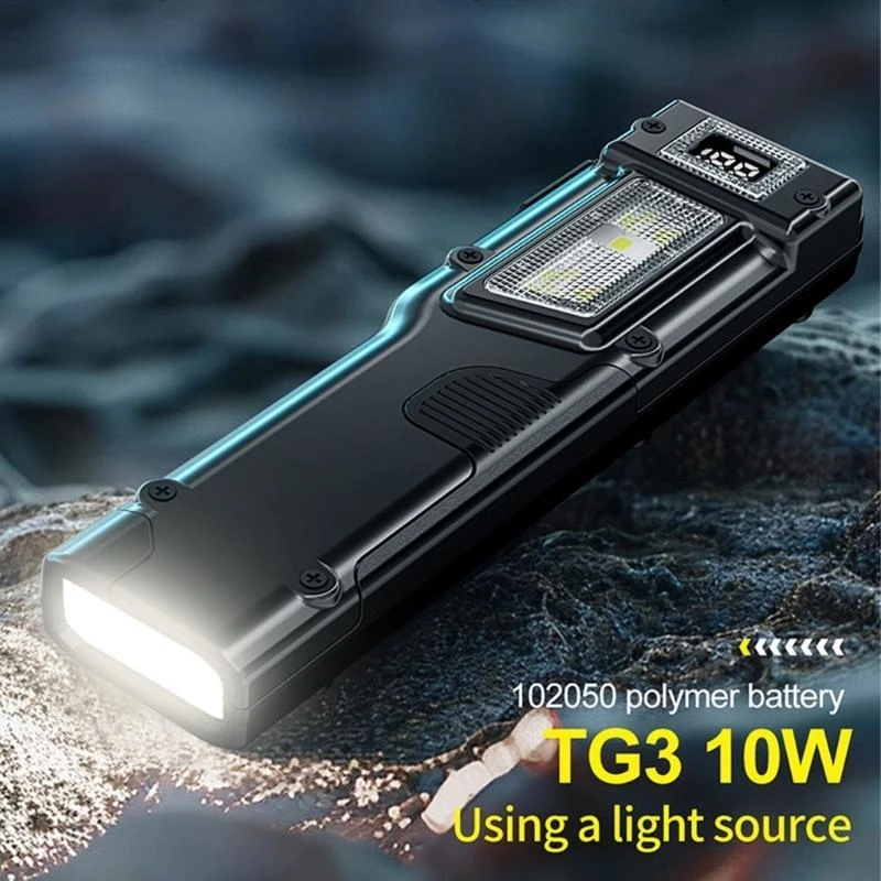 ไฟฉายแบบชาร์จไฟได้ 1500 ลูเมน ไฟฉายแบบแบน EDC Tactical Flashlight, ไฟฉาย LED ขนาดเล็กแบบสวิตช์คู่พร้อมจอแสดงผลดิจิตอล