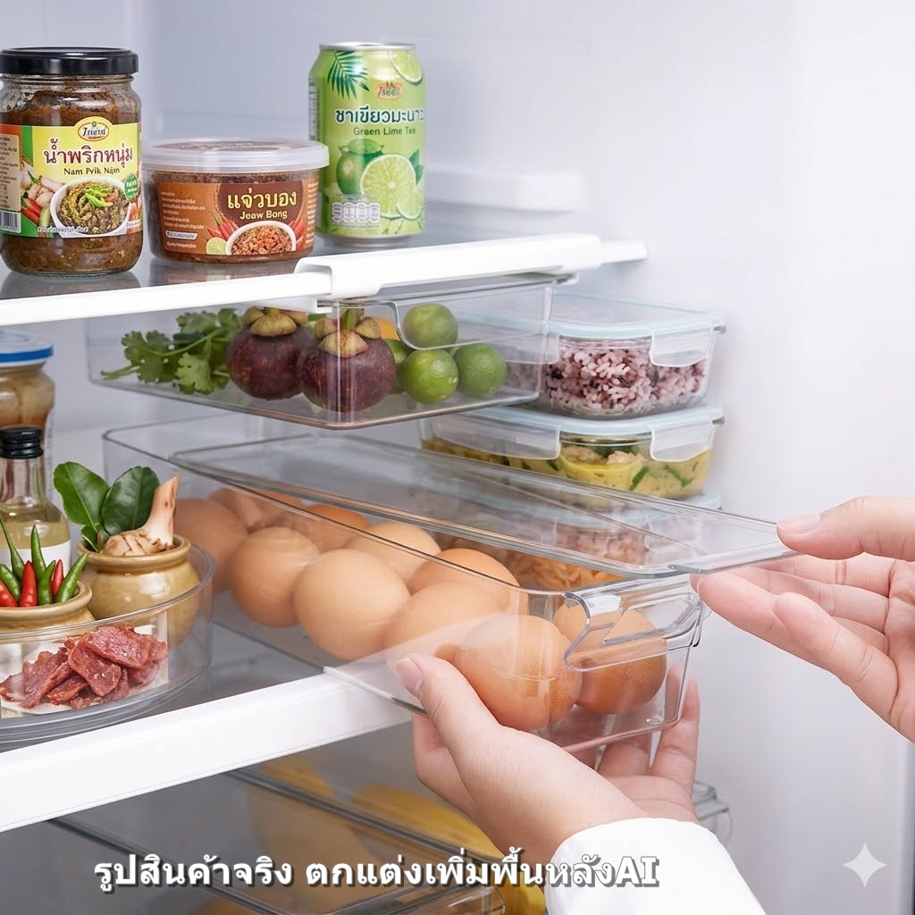 IKEA KLIPPKAKTUS กล่องเก็บของในตู้เย็น ใส มีฝาปิด 32x10x8 ซม.