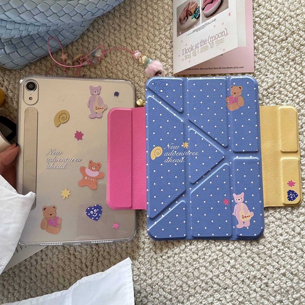 🔥พร้อมส่ง🔥เคสป้องกัน iPad แบบพับ Y Air8 Air13 Gen11 ที่ใส่ปากกา หมีลายจุด เคส iPad Air7 Gen10 Air6