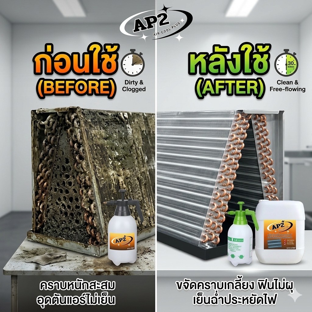 AP2 น้ำยาล้างแอร์ ล้างคอยล์แอร์ ชนิดขจัดคราบหนักสะสม คราบฝังแน่น คราบเมือก ชนิดล้างน้ำออก ราคา ถูกที่สุด ดีลบีเคเค แกลเลอรีภาพที่ 4