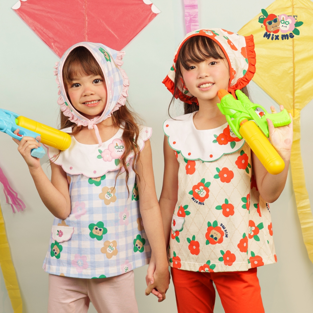 Mix Me เสื้อปกฉลุ กางเกงเลคกิ้ง ลายดอกไม้ ผ้า Single jersey Cotton เด็กหญิง อายุ 1-7ปี เสื้อผ้าเด็ก 