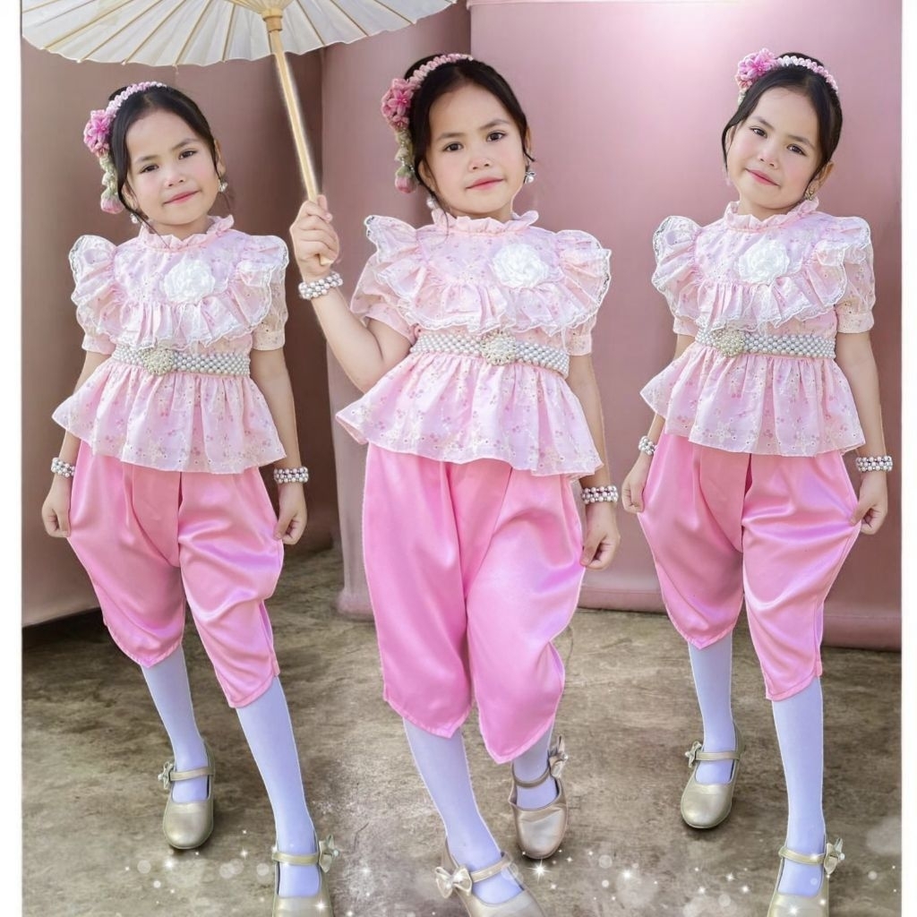 ชุดไทยเด็กผู้หญิงชุดไทยประยุกต์ชุดไทยไปโรงเรียนอายุ1-8 ปี