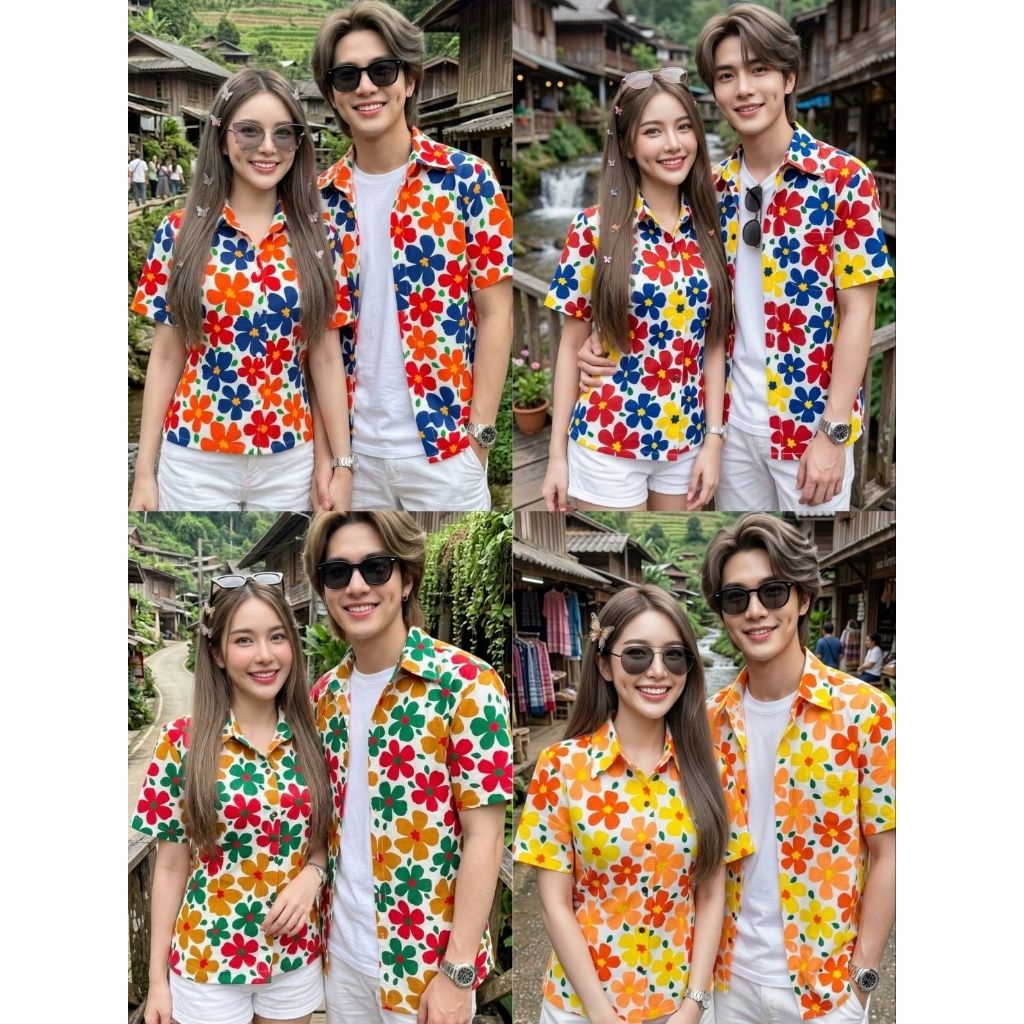 เสื้อลายดอกหญิงชายใส่สงกรานต์