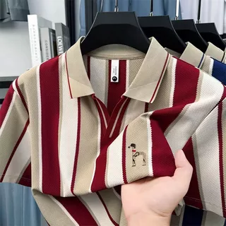 พร้อมส่ง เสื้อโปโลลายทางคลาสสิกสำหรับผู้ชาย