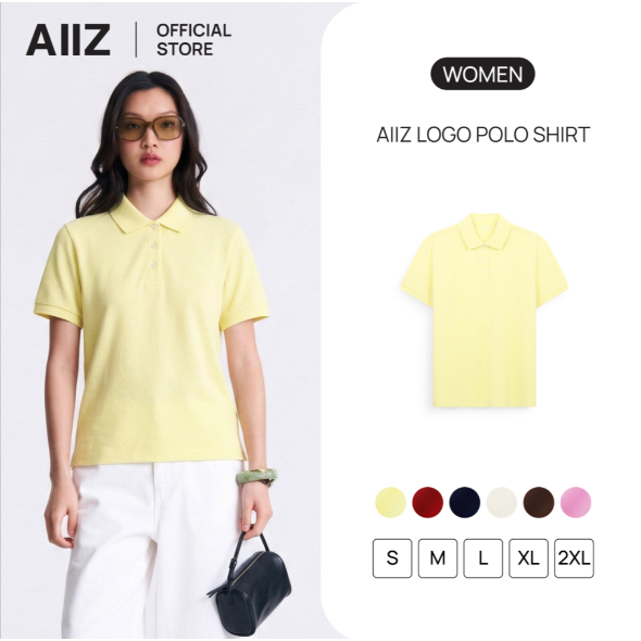 AIIZ เสื้อโปโลผู้หญิงสีพื้นปักโลโก้ AIIZ Women’s Logo Polo Shirt