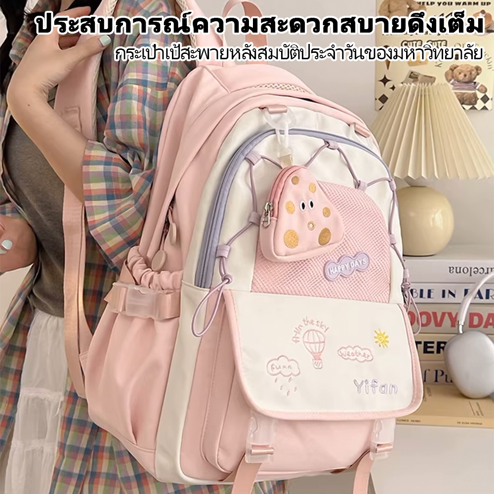 COD พร้อมส่งในไทย กระเป๋าเป้สไตล์เกาหลี INS สีพาสเทล น้ำหนักเบา จุของได้เยอะ งานหนาคุณภาพดี ดีไซน์น่ารักคาวาอี้