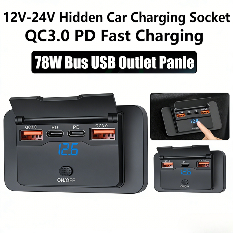 🚀ประเทศไทย🚀 Dual PD QC3.0 Fast Charging Car Charger ซ็อกเก็ตแผงพร้อมสวิตช์ USB Outlet แผง Wall Mount 12/24V Charger สํ
