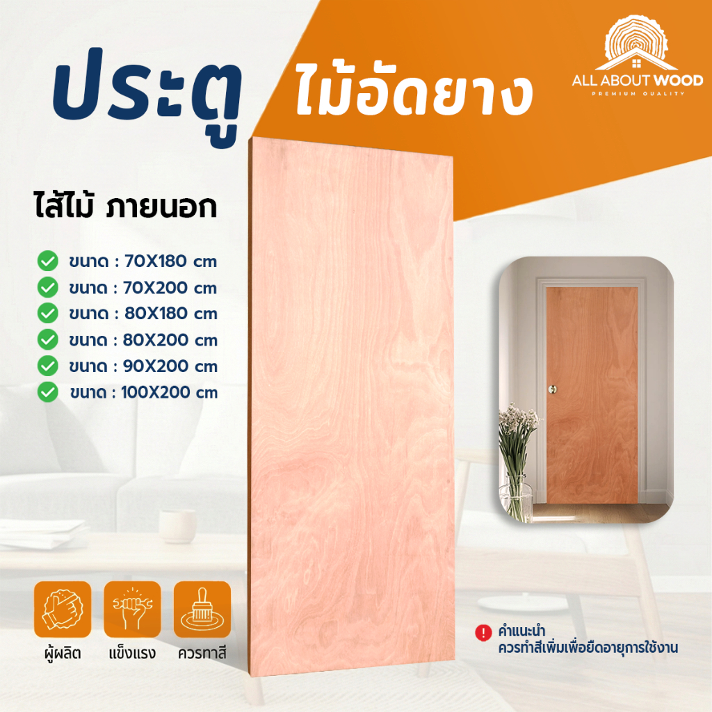 PLYWOOD DOOR ประตูไม้อัดยาง ไส้ไม้ สำหรับใช้งานภายนอกและภายใน มีให้เลือก 6 ขนาด | All About Wood