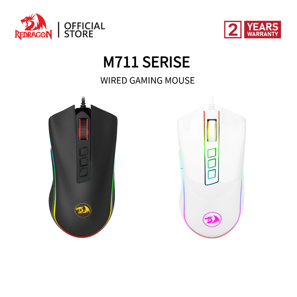 Redragon M711 Cobra เมาส์สําหรับเล่นเกมแบบมีสาย 16.8 ล้าน RGB สี Backlit 10,000 DPI ปรับจับสบาย 7 ปุ
