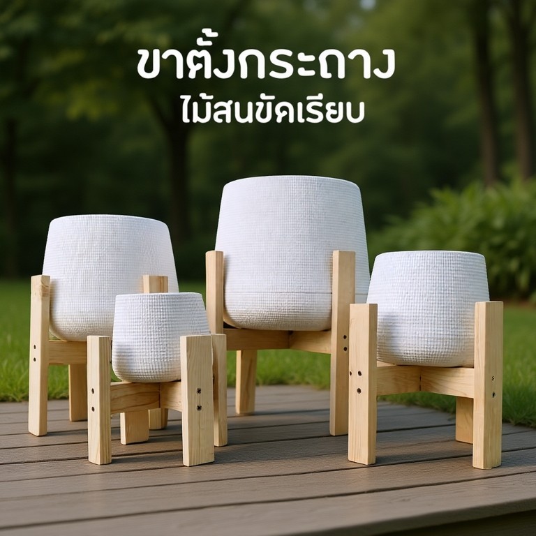 ขาตั้งกระถางไม้สนขัดเรียบ ขาตั้งกระถางต้นไม้  ขาตั้งไม้ มินิมอล โมเดิร์น ขนาด 4-16 นิ้ว