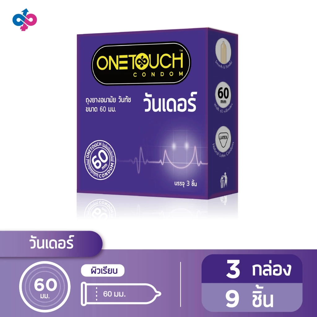 Onetouch ถุงยางอนามัย ขนาด 60 mm. รุ่น วันเดอร์ จำนวน 3 กล่อง 9 ชิ้น
