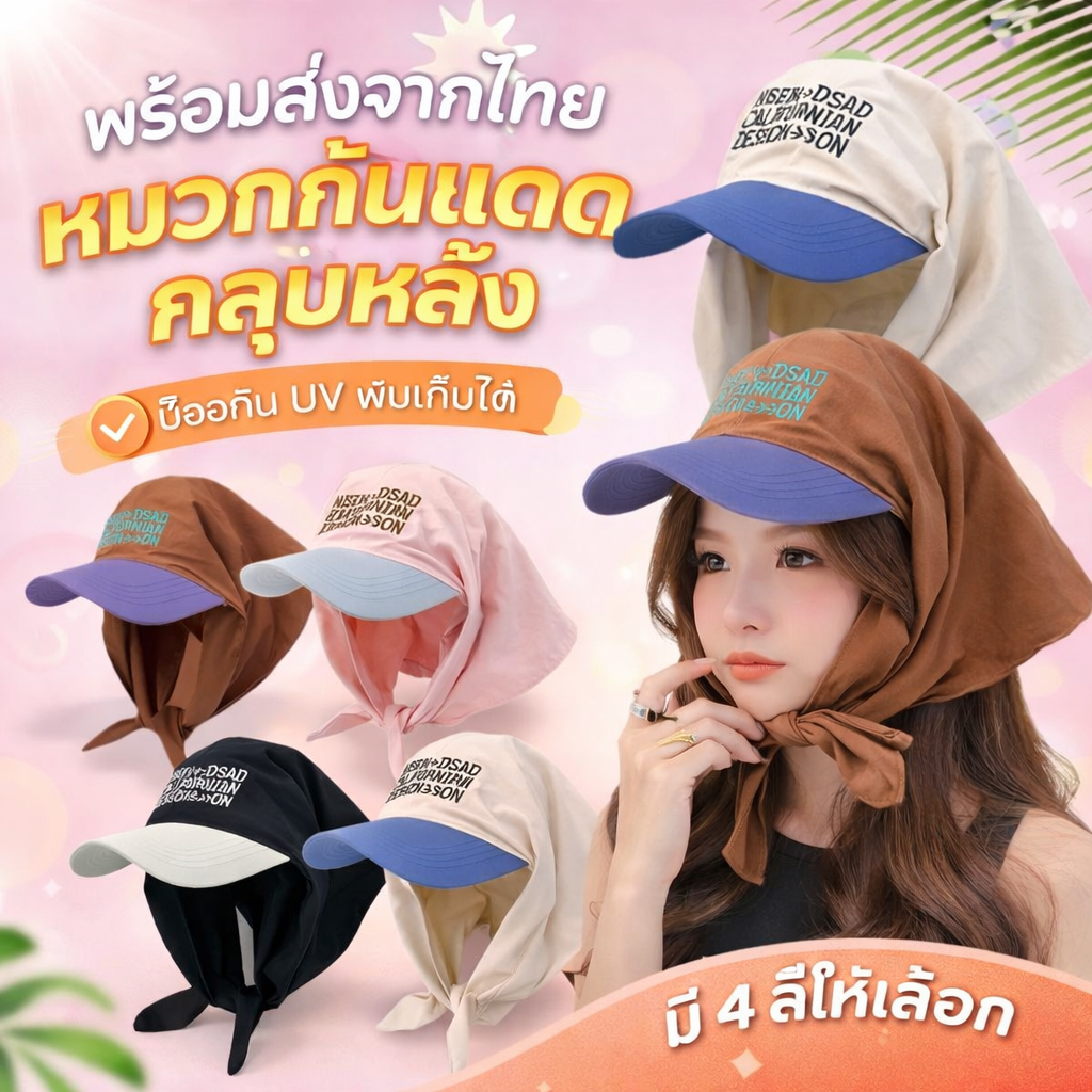 [พร้อมส่งจากส่งไทย]หมวกปีกกว้างและผ้าโพกศีรษะใหม่สไตล์เดียวกับเจนนี่ ดาราเกาหลีเหมาะสำหรับใส่เที่ยวหน้าร้อนและถ่ายรูปY2K