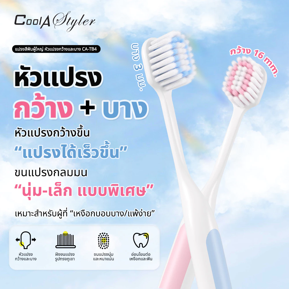 [3แถม1]CoolAstylerแปรงสีฟัน หัวแปรงบางพิเศษ3MMใช้สบาย กว้าง16MMแปรงไว ขนแปรงPedexเยอรมันไม่บาดเหงือก