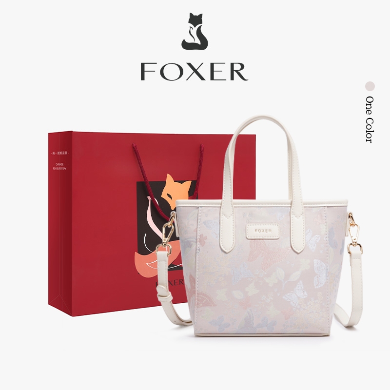 FOXER กระเป๋าโท้ทใบเล็ก พิมพ์ลาย มีหูหิ้วคู่ สามารถสะพายข้างได้ เหมาะสำหรับใช้ในชีวิตประจำวัน
