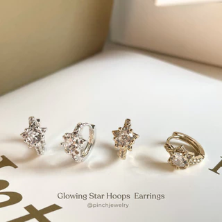 Pinch Glowing Star Hoops Earrings ต่างหูห่วงดาว