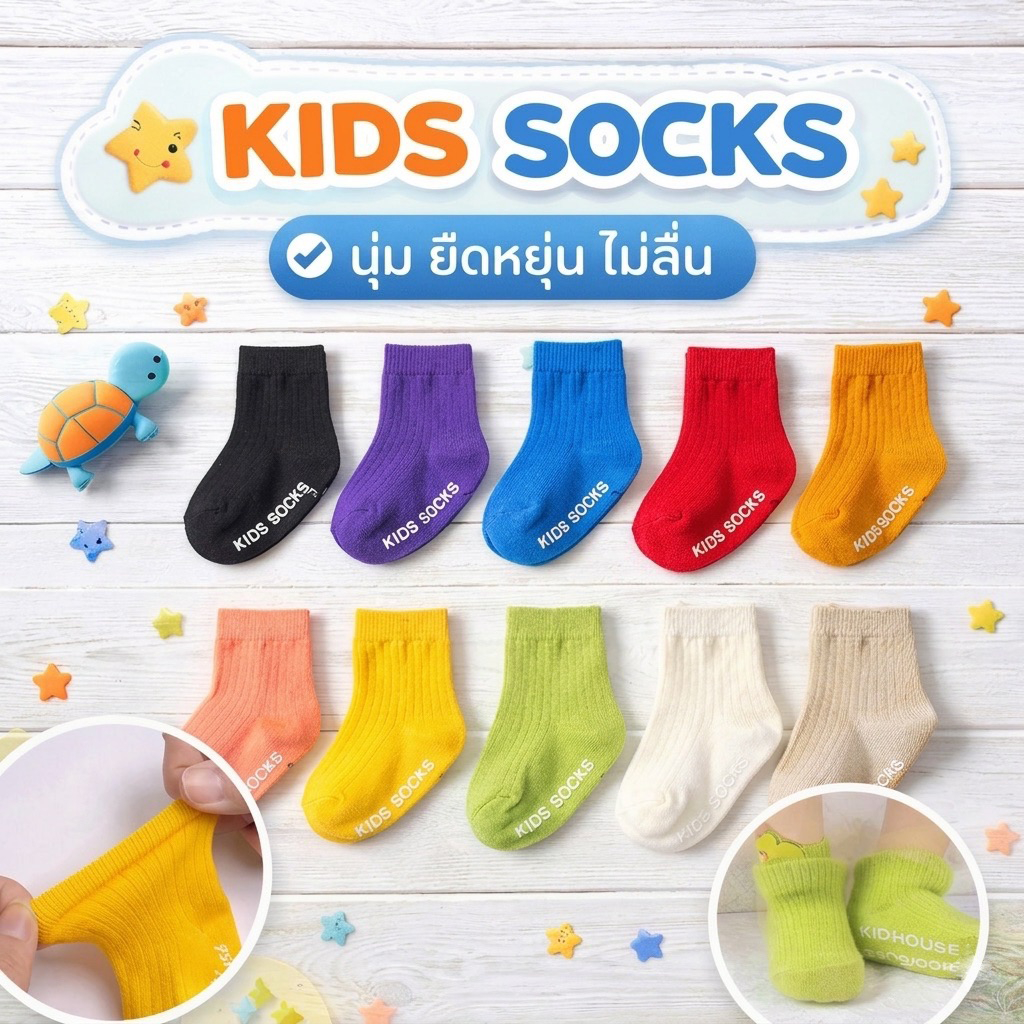 Baby Socks ถุงเท้าเด็กกันลื่น สีพื้น ใส่สบาย ทุกวัน
