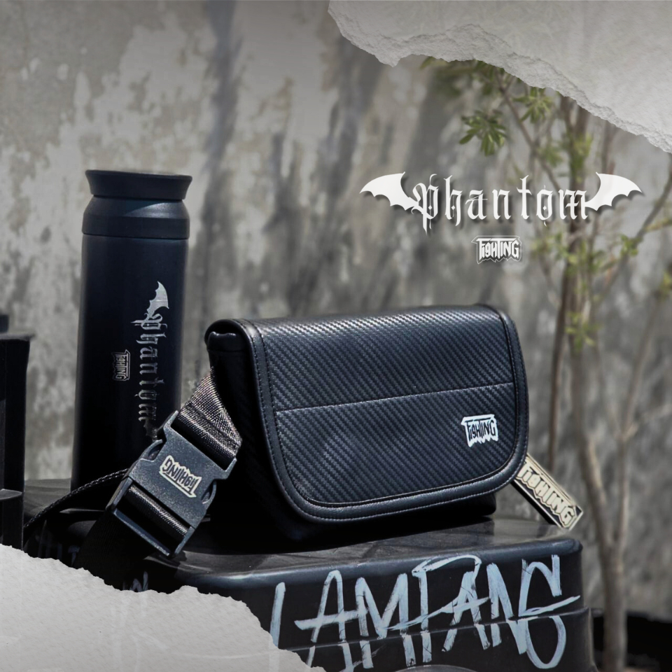 FIGHTING กระเป๋าคาดอก PHANTOM 9" หนังหุ้มคาร์บอน 3D All Black Carbon New Collection หนังเคลือบเงา ( พร้อมกล่อง )