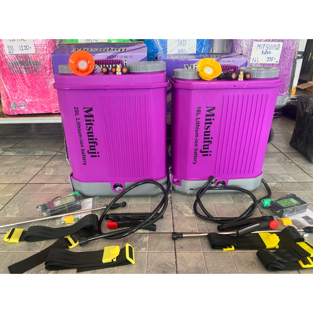 เครื่องพ่นยา ญี่ปุ่น 16ลิตร 20ลิตร แบตเตอรี่ ลิเธียม สีม่วงพาสเทล mitsufuji น้ำหนักเบา ทนงาน ชาร์จไว เครื่องพ่นละอองฝอย