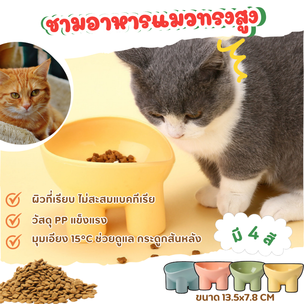 ชามอาหารสัตว์เลี้ยง ชามแมวยกสูง ชามอาหารหมา Pet Food Bowl มี 4 สีพาสเทล