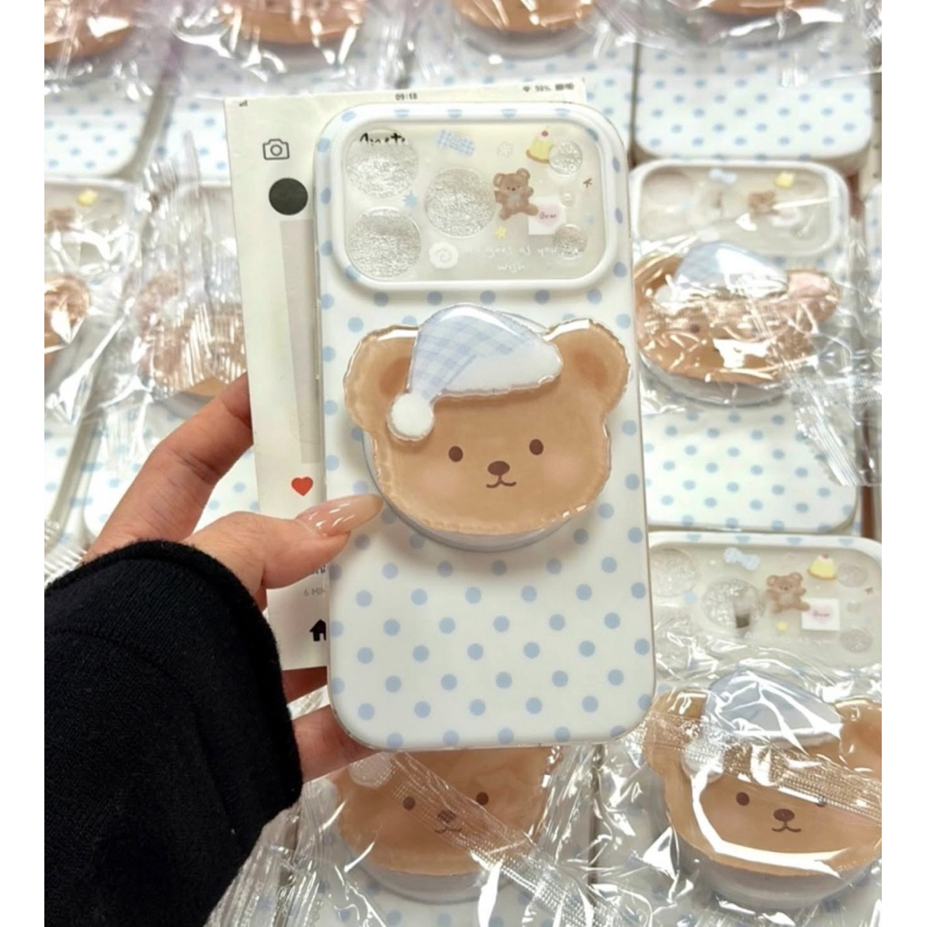 [13/14-17pm] เคสหมีชุดนอนจุดฟ้าMag+ griptok แม่เหล็ก