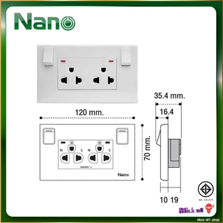 Nano เต้ารับคู่ ปลั๊ก มีกราวน์ มีสวิทซ์ควบคุม นาโน สีขาว สีดำ NN-SW2PV6
