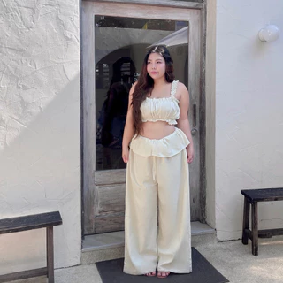𝗩𝗶𝘃𝗶𝗮𝗻 𝗦𝗲𝘁 🌺: 𝗰𝗿𝗼𝗽𝗯𝗿𝗮 + 𝗽𝗮𝗻𝘁 ชุดเซตไปทะเล ชุดสาวอวบน่ารักๆ