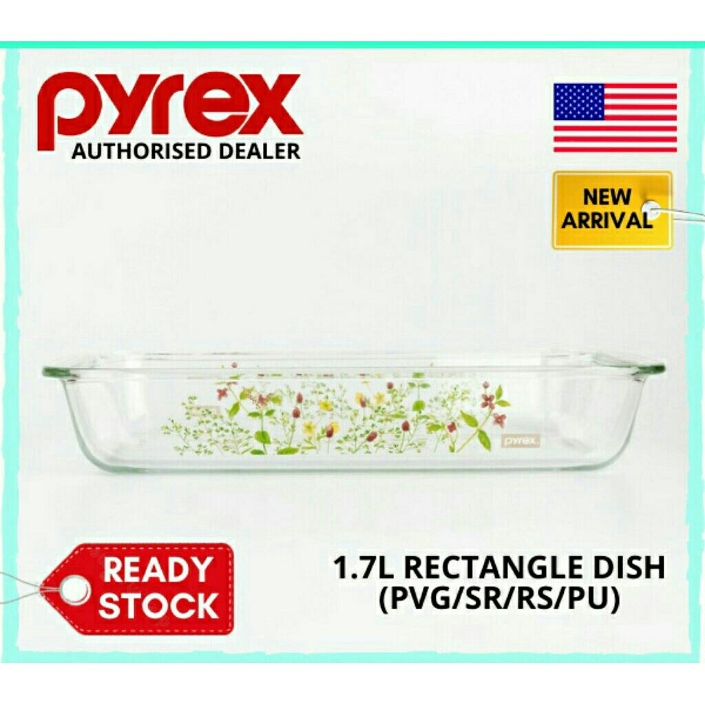 Pyrex (PX-REC1700) 1.7L Rectangle Dish (4 Design)  Size: 29.5cm x 18.0cm  Depth: 5cm  Capacity: 1.7L
