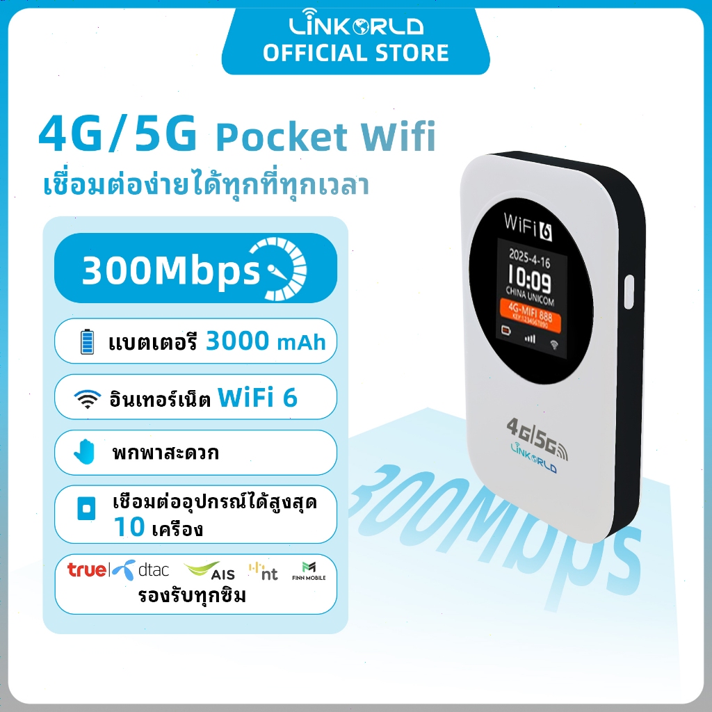 Linkorld ไวไฟพกพา M800 5G 300Mbps 3000mAh ใช้12ชั่วโมง ใส่ซิมทุกชนิด