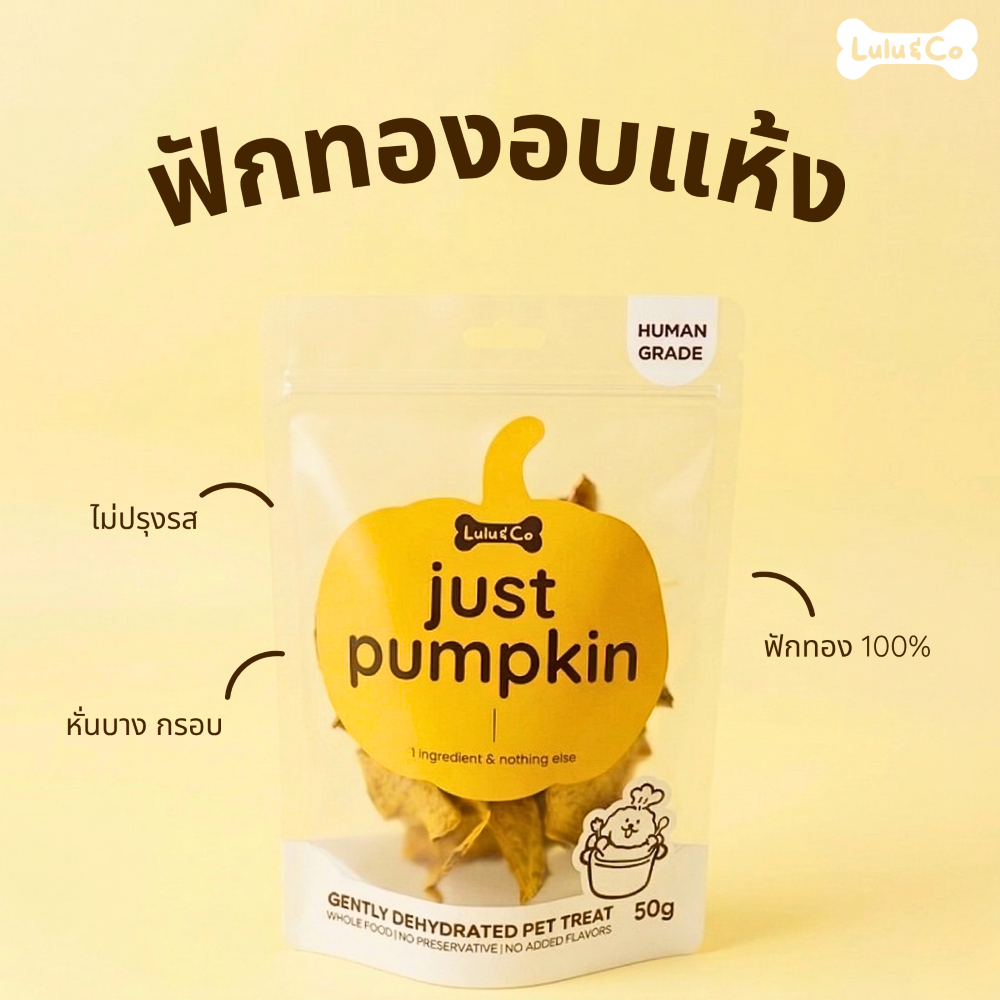 Just Pumpkin ฟักทองอบแห้ง ไม่ปรุงรส สำหรับสุนัข ขนมหมา 50/100g Dehydrated Dog Treat by Lulu & Co