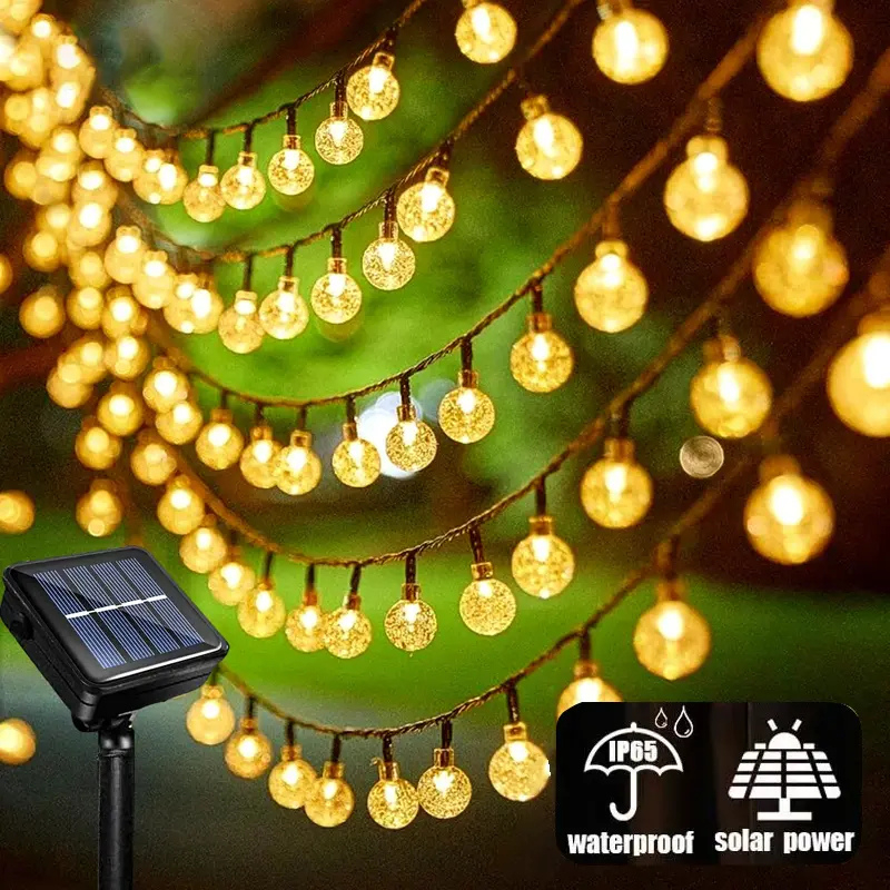 ไฟตกแต่ง ไฟลูกแก้ว ไฟตกแต่งพลังงานแสงอาทิตย์ LED ไฟ คริสมาส ไฟเส้นอัจฉริยะ 8โหมด ประหยัดไฟมาก กันน้ำ IP65 ไฟปิงปอง