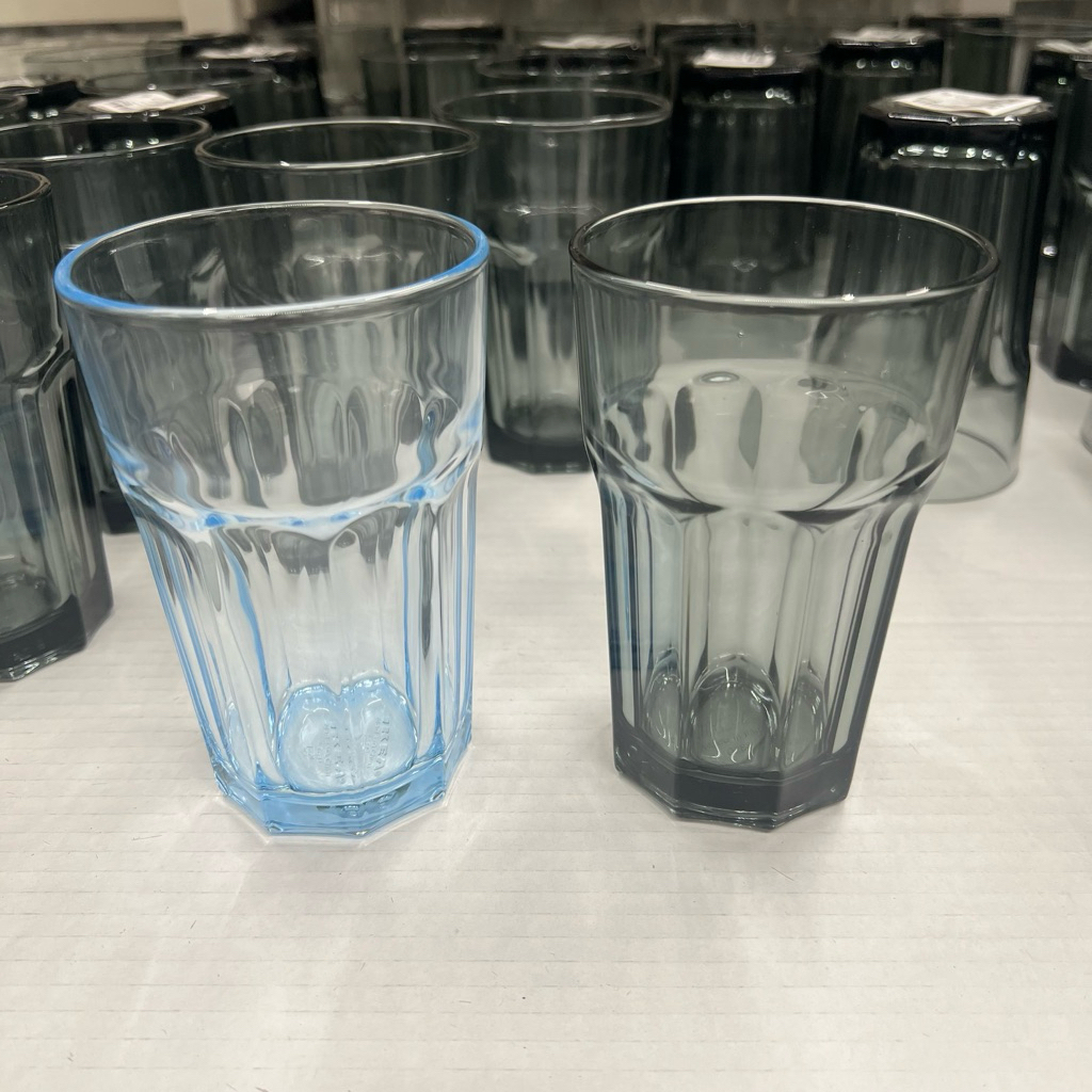แก้วน้ำ Glass 35 cl. แบบหนา ใส่ได้ทั้งน้ำร้อนและเย็น ทำจากกระจกนิรภัยเทมเปอร์ ทนทาน ไม่แตกง่าย สูง 14 cm.