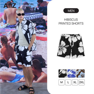 AIIZ กางเกงขาสั้นผู้ชายเอวยางยืดพิมพ์ลาย AIIZ Men's Hibiscus…